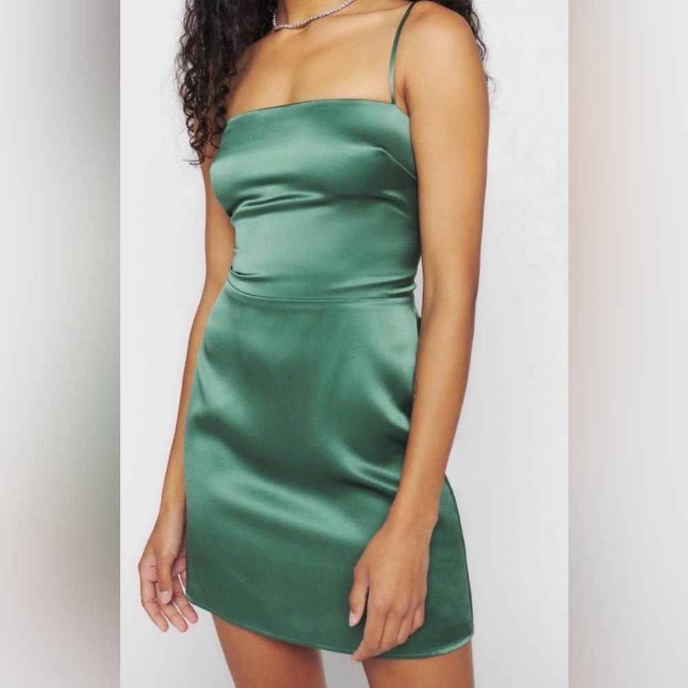 Reformation Kosta 100% Silk green Dress